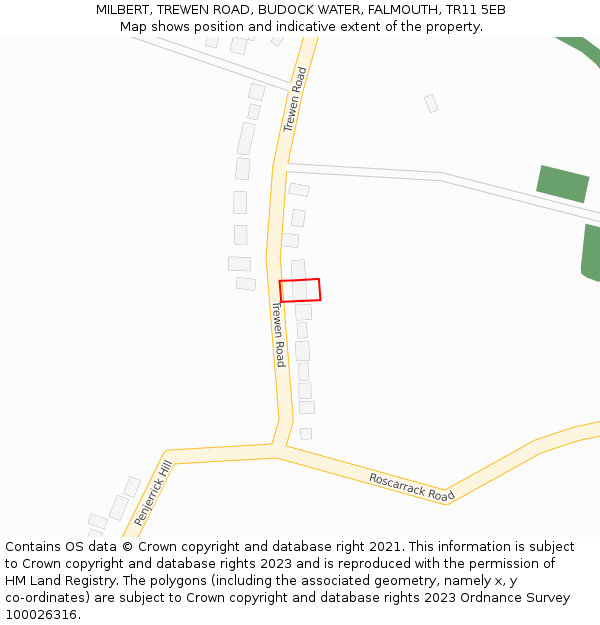 MILBERT, TREWEN ROAD, BUDOCK WATER, FALMOUTH, TR11 5EB: Location map and indicative extent of plot