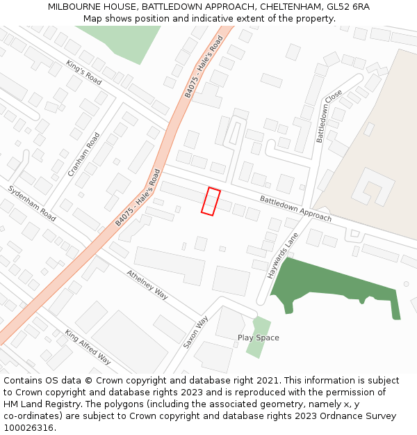 MILBOURNE HOUSE, BATTLEDOWN APPROACH, CHELTENHAM, GL52 6RA: Location map and indicative extent of plot