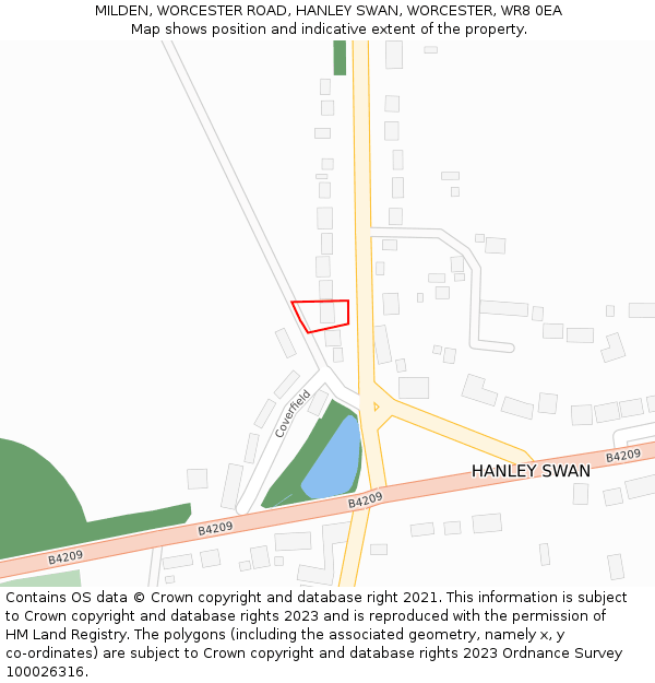 MILDEN, WORCESTER ROAD, HANLEY SWAN, WORCESTER, WR8 0EA: Location map and indicative extent of plot