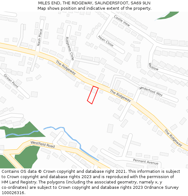 MILES END, THE RIDGEWAY, SAUNDERSFOOT, SA69 9LN: Location map and indicative extent of plot