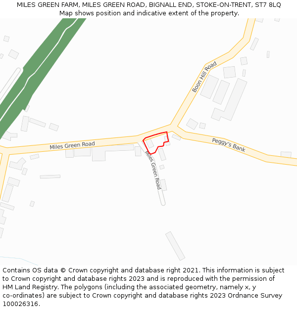 MILES GREEN FARM, MILES GREEN ROAD, BIGNALL END, STOKE-ON-TRENT, ST7 8LQ: Location map and indicative extent of plot