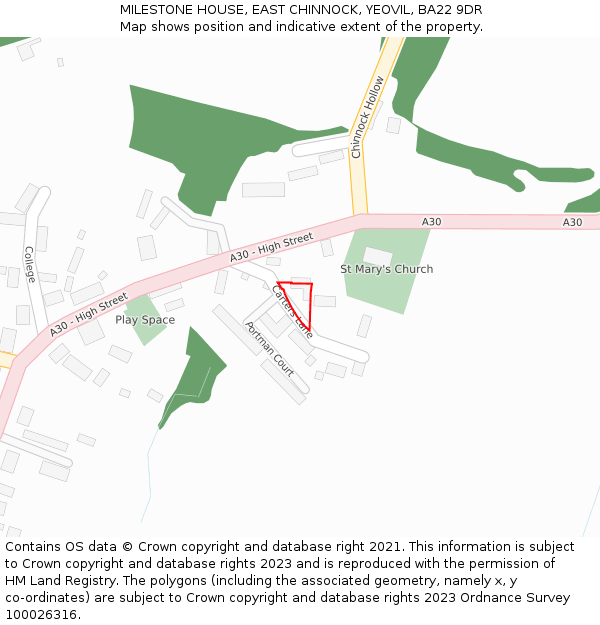 MILESTONE HOUSE, EAST CHINNOCK, YEOVIL, BA22 9DR: Location map and indicative extent of plot