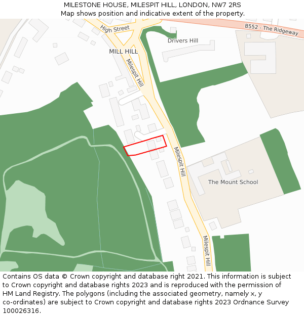MILESTONE HOUSE, MILESPIT HILL, LONDON, NW7 2RS: Location map and indicative extent of plot