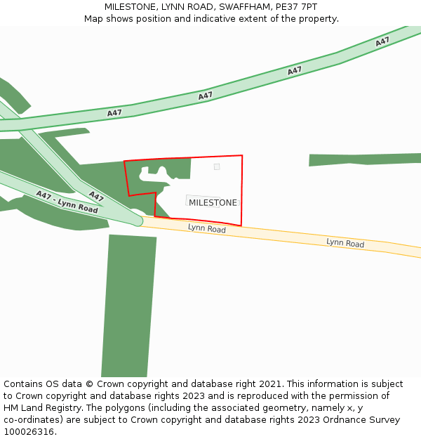 MILESTONE, LYNN ROAD, SWAFFHAM, PE37 7PT: Location map and indicative extent of plot