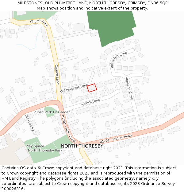 MILESTONES, OLD PLUMTREE LANE, NORTH THORESBY, GRIMSBY, DN36 5QF: Location map and indicative extent of plot