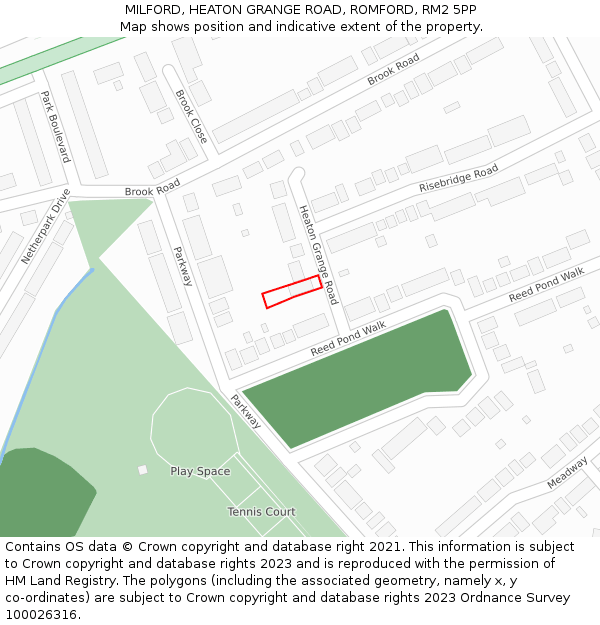 MILFORD, HEATON GRANGE ROAD, ROMFORD, RM2 5PP: Location map and indicative extent of plot