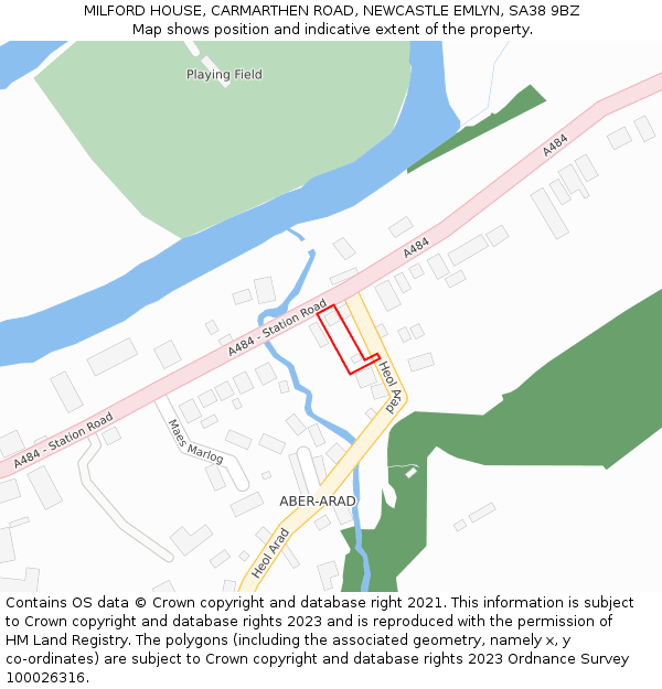 MILFORD HOUSE, CARMARTHEN ROAD, NEWCASTLE EMLYN, SA38 9BZ: Location map and indicative extent of plot