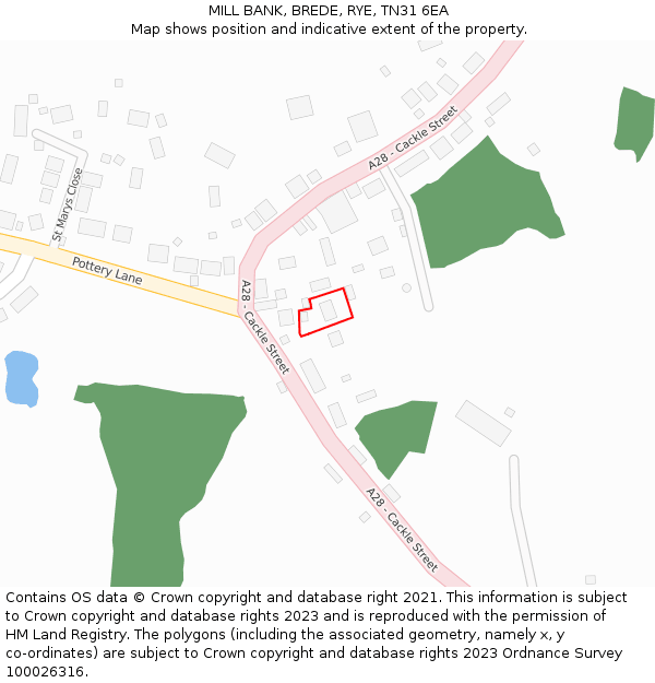 MILL BANK, BREDE, RYE, TN31 6EA: Location map and indicative extent of plot