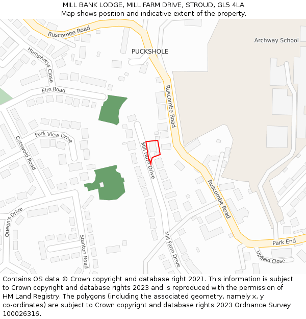 MILL BANK LODGE, MILL FARM DRIVE, STROUD, GL5 4LA: Location map and indicative extent of plot