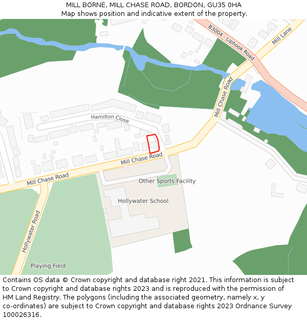 MILL BORNE, MILL CHASE ROAD, BORDON, GU35 0HA: Location map and indicative extent of plot