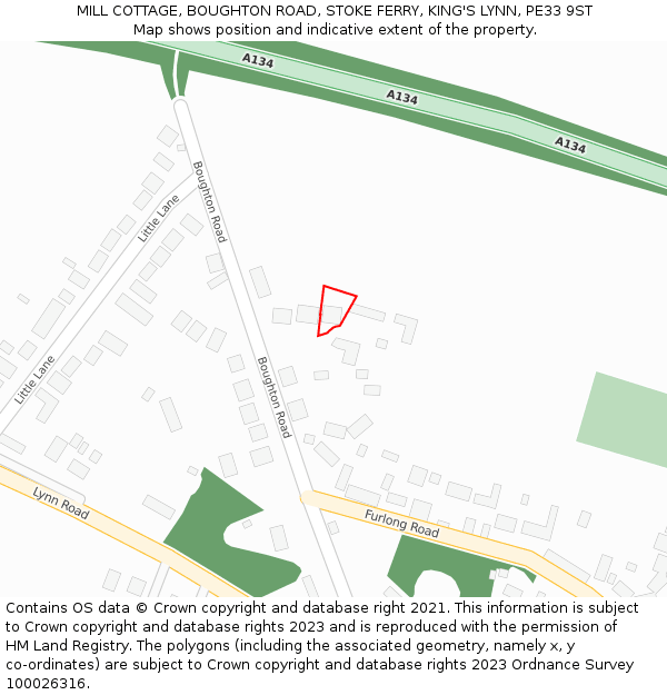 MILL COTTAGE, BOUGHTON ROAD, STOKE FERRY, KING'S LYNN, PE33 9ST: Location map and indicative extent of plot