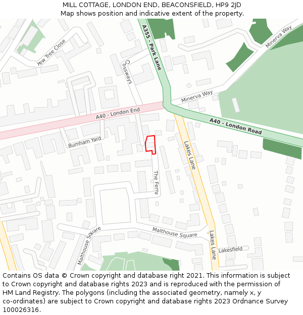 MILL COTTAGE, LONDON END, BEACONSFIELD, HP9 2JD: Location map and indicative extent of plot