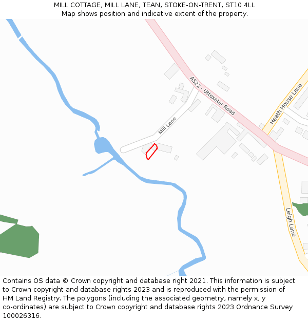 MILL COTTAGE, MILL LANE, TEAN, STOKE-ON-TRENT, ST10 4LL: Location map and indicative extent of plot