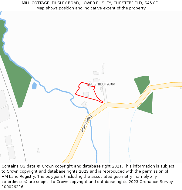 MILL COTTAGE, PILSLEY ROAD, LOWER PILSLEY, CHESTERFIELD, S45 8DL: Location map and indicative extent of plot