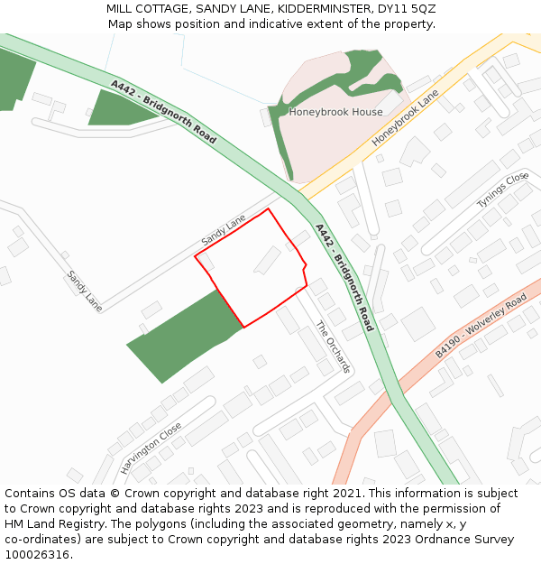 MILL COTTAGE, SANDY LANE, KIDDERMINSTER, DY11 5QZ: Location map and indicative extent of plot