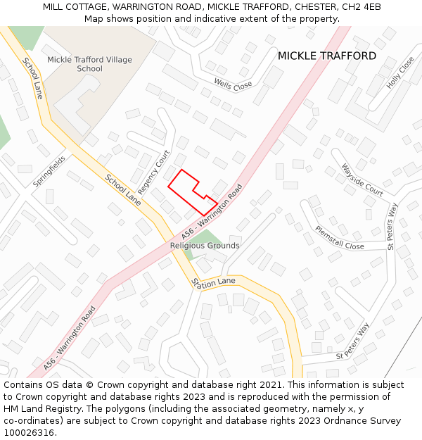 MILL COTTAGE, WARRINGTON ROAD, MICKLE TRAFFORD, CHESTER, CH2 4EB: Location map and indicative extent of plot