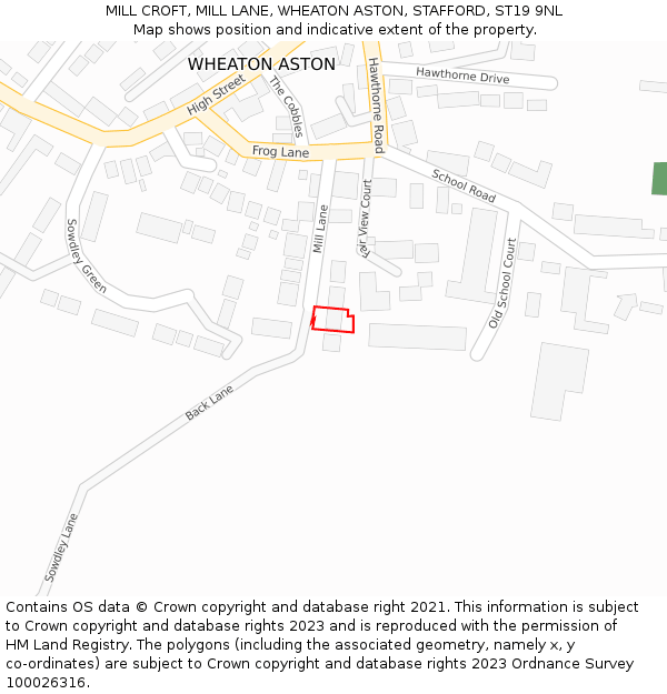 MILL CROFT, MILL LANE, WHEATON ASTON, STAFFORD, ST19 9NL: Location map and indicative extent of plot