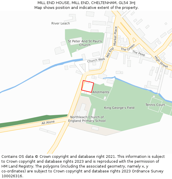 MILL END HOUSE, MILL END, CHELTENHAM, GL54 3HJ: Location map and indicative extent of plot