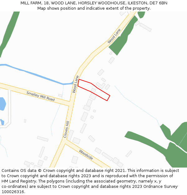 MILL FARM, 18, WOOD LANE, HORSLEY WOODHOUSE, ILKESTON, DE7 6BN: Location map and indicative extent of plot