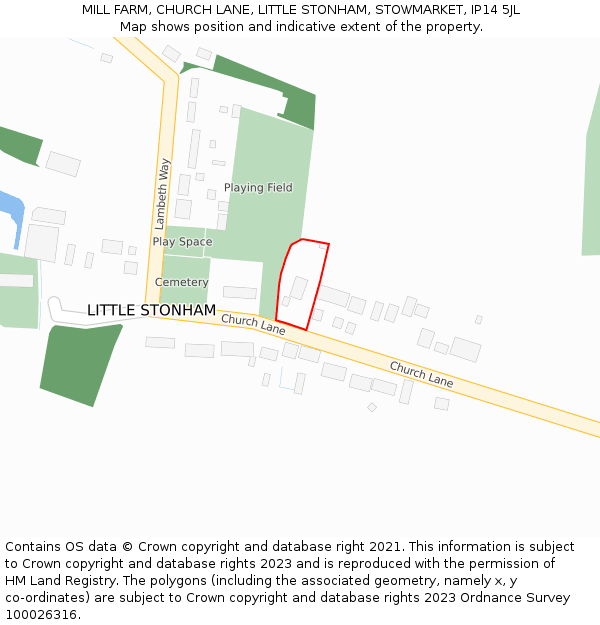 MILL FARM, CHURCH LANE, LITTLE STONHAM, STOWMARKET, IP14 5JL: Location map and indicative extent of plot