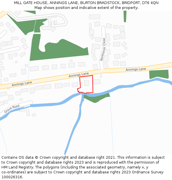 MILL GATE HOUSE, ANNINGS LANE, BURTON BRADSTOCK, BRIDPORT, DT6 4QN: Location map and indicative extent of plot