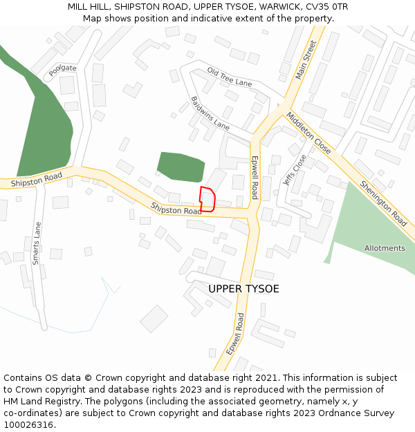 MILL HILL, SHIPSTON ROAD, UPPER TYSOE, WARWICK, CV35 0TR: Location map and indicative extent of plot