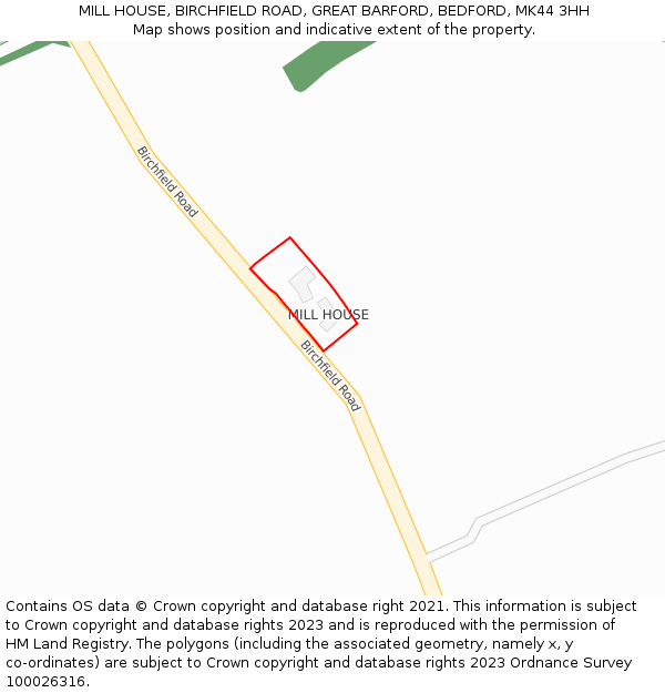 MILL HOUSE, BIRCHFIELD ROAD, GREAT BARFORD, BEDFORD, MK44 3HH: Location map and indicative extent of plot