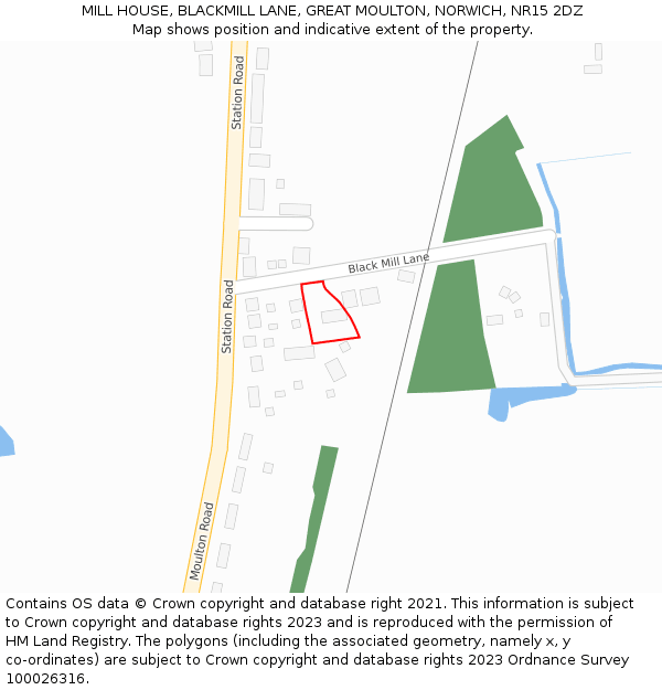 MILL HOUSE, BLACKMILL LANE, GREAT MOULTON, NORWICH, NR15 2DZ: Location map and indicative extent of plot