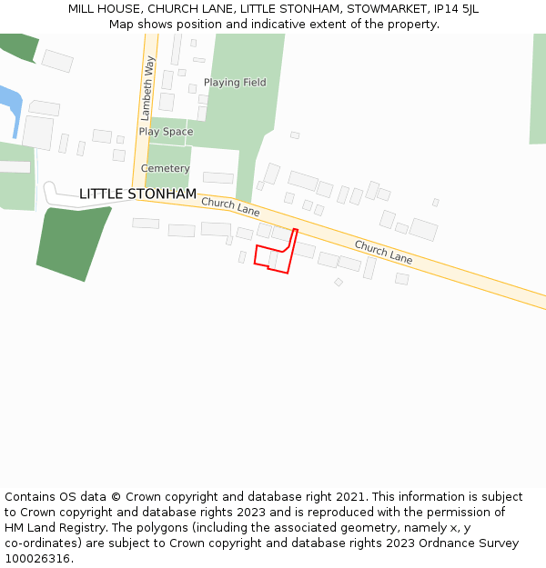 MILL HOUSE, CHURCH LANE, LITTLE STONHAM, STOWMARKET, IP14 5JL: Location map and indicative extent of plot