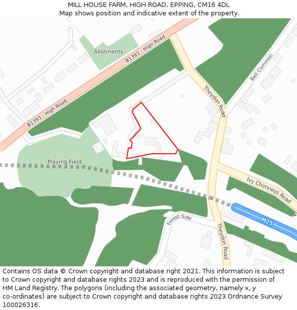 MILL HOUSE FARM, HIGH ROAD, EPPING, CM16 4DL: Location map and indicative extent of plot