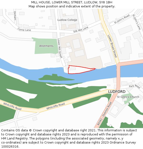 MILL HOUSE, LOWER MILL STREET, LUDLOW, SY8 1BH: Location map and indicative extent of plot