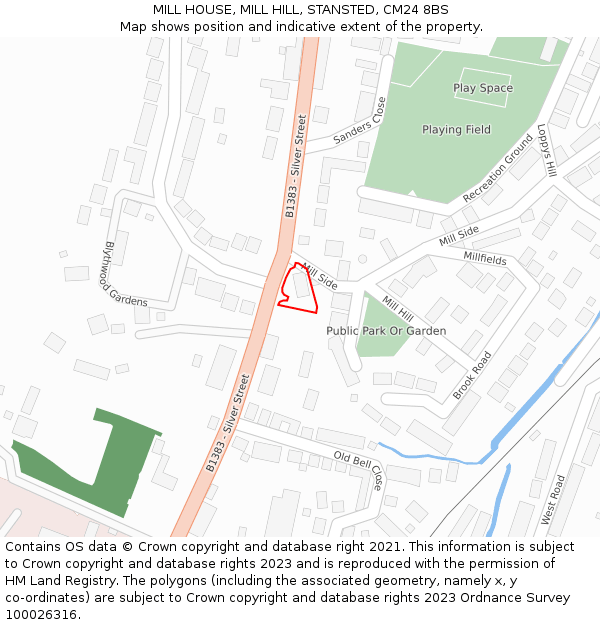 MILL HOUSE, MILL HILL, STANSTED, CM24 8BS: Location map and indicative extent of plot