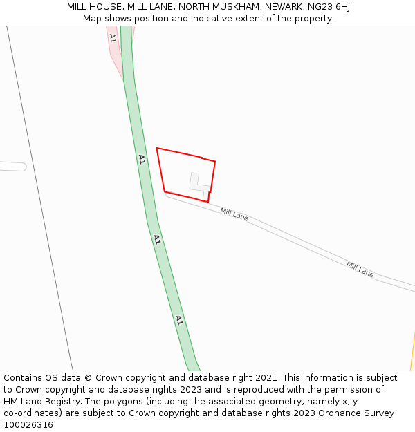 MILL HOUSE, MILL LANE, NORTH MUSKHAM, NEWARK, NG23 6HJ: Location map and indicative extent of plot