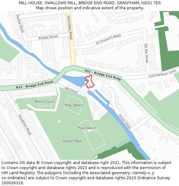 MILL HOUSE, SWALLOWS MILL, BRIDGE END ROAD, GRANTHAM, NG31 7ES: Location map and indicative extent of plot