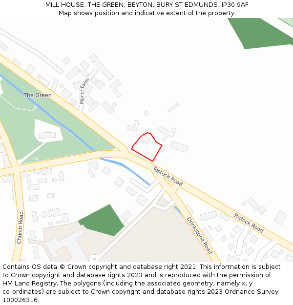 MILL HOUSE, THE GREEN, BEYTON, BURY ST EDMUNDS, IP30 9AF: Location map and indicative extent of plot