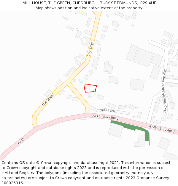 MILL HOUSE, THE GREEN, CHEDBURGH, BURY ST EDMUNDS, IP29 4UE: Location map and indicative extent of plot