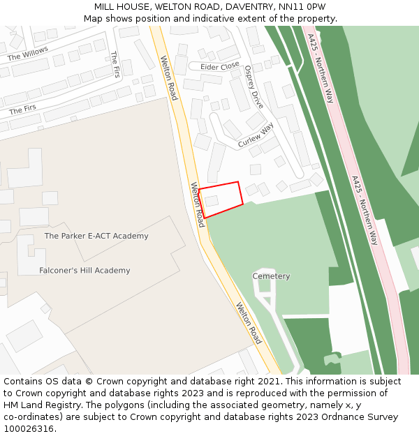 MILL HOUSE, WELTON ROAD, DAVENTRY, NN11 0PW: Location map and indicative extent of plot
