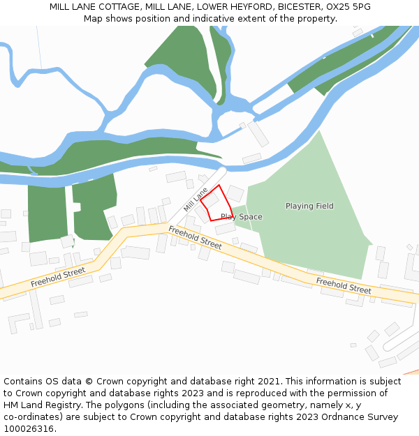 MILL LANE COTTAGE, MILL LANE, LOWER HEYFORD, BICESTER, OX25 5PG: Location map and indicative extent of plot