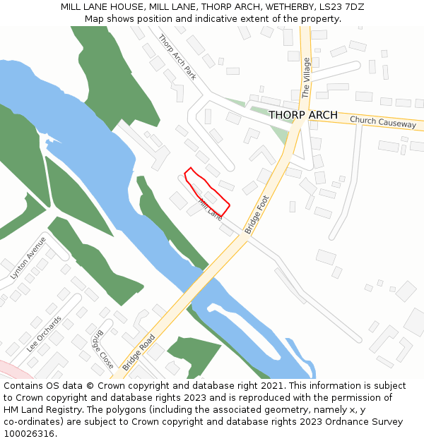MILL LANE HOUSE, MILL LANE, THORP ARCH, WETHERBY, LS23 7DZ: Location map and indicative extent of plot