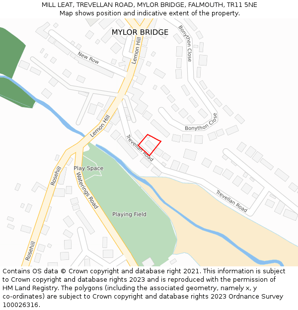 MILL LEAT, TREVELLAN ROAD, MYLOR BRIDGE, FALMOUTH, TR11 5NE: Location map and indicative extent of plot