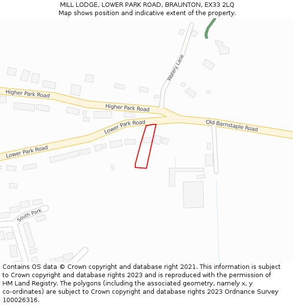 MILL LODGE, LOWER PARK ROAD, BRAUNTON, EX33 2LQ: Location map and indicative extent of plot