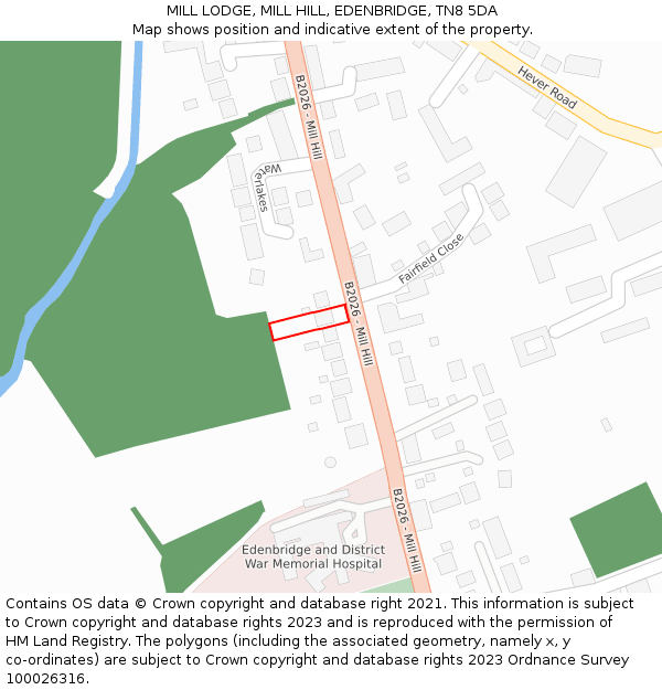 MILL LODGE, MILL HILL, EDENBRIDGE, TN8 5DA: Location map and indicative extent of plot