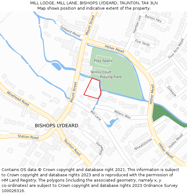 MILL LODGE, MILL LANE, BISHOPS LYDEARD, TAUNTON, TA4 3LN: Location map and indicative extent of plot