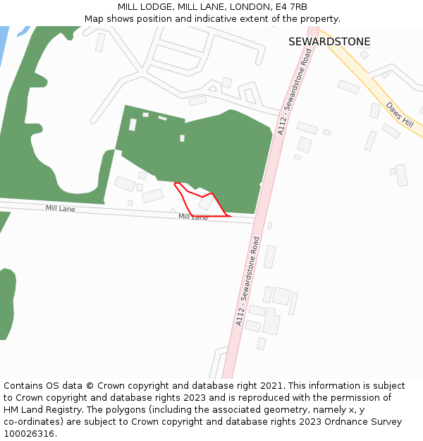 MILL LODGE, MILL LANE, LONDON, E4 7RB: Location map and indicative extent of plot