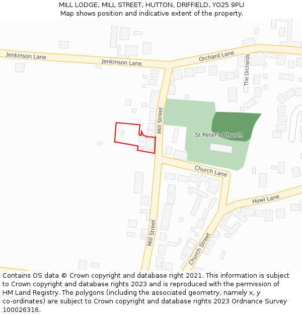 MILL LODGE, MILL STREET, HUTTON, DRIFFIELD, YO25 9PU: Location map and indicative extent of plot