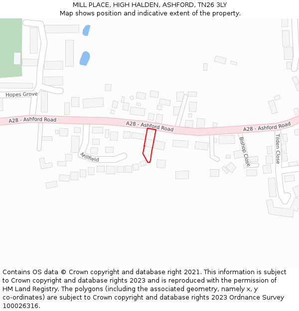 MILL PLACE, HIGH HALDEN, ASHFORD, TN26 3LY: Location map and indicative extent of plot