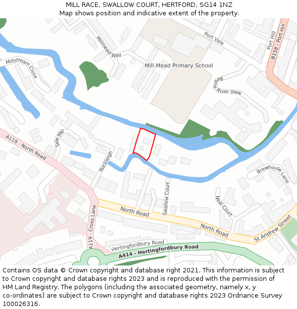 MILL RACE, SWALLOW COURT, HERTFORD, SG14 1NZ: Location map and indicative extent of plot