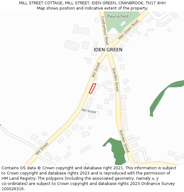 MILL STREET COTTAGE, MILL STREET, IDEN GREEN, CRANBROOK, TN17 4HH: Location map and indicative extent of plot