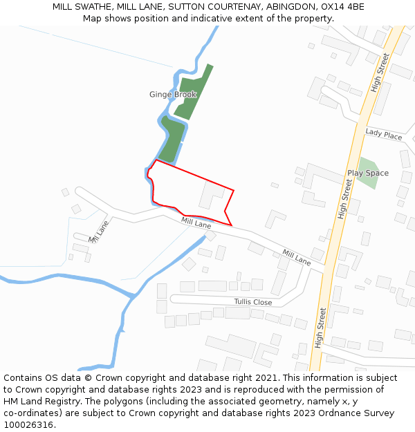 MILL SWATHE, MILL LANE, SUTTON COURTENAY, ABINGDON, OX14 4BE: Location map and indicative extent of plot