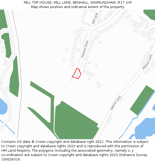 MILL TOP HOUSE, MILL LANE, BENHALL, SAXMUNDHAM, IP17 1HF: Location map and indicative extent of plot